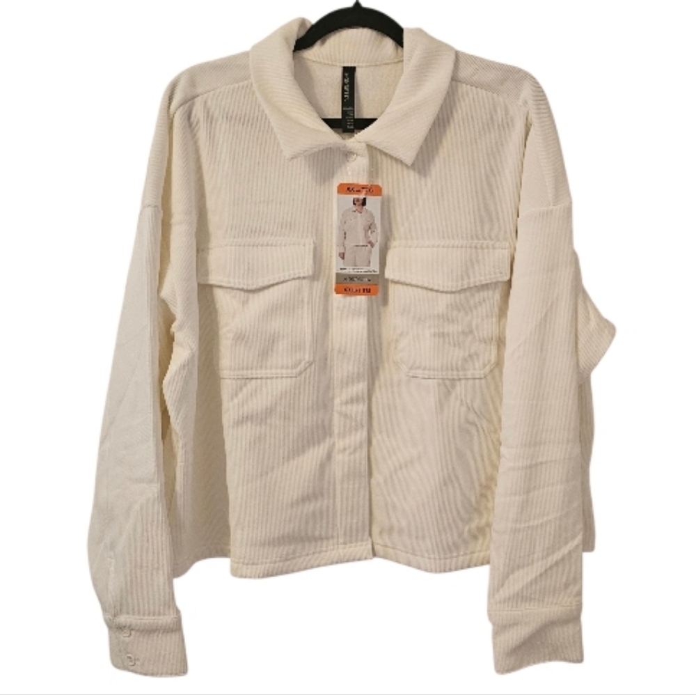 White Mondetta Women's Cropped Couduroy Textured Top